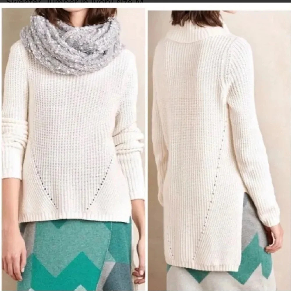 Anthropologie Moth High Low Turtleneck Sweater Small Beige White